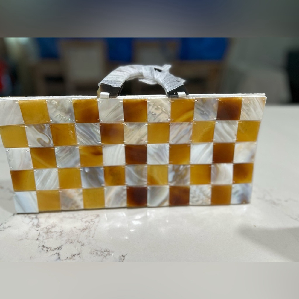 NEW Large Retro 70's Acrylic Checkerboard Clutch Purse 13”